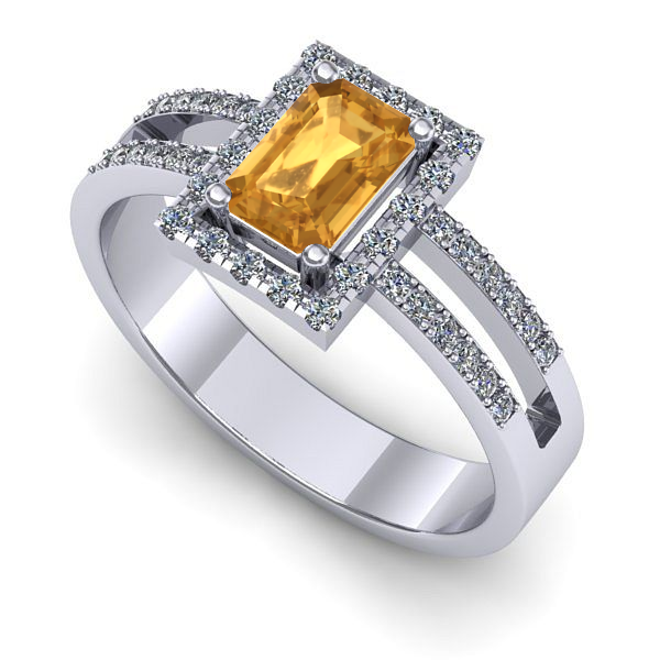 Inel logodna din aur alb cu citrin