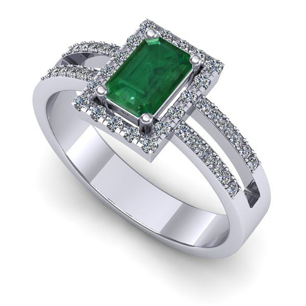 Inel logodna din aur alb cu smarald