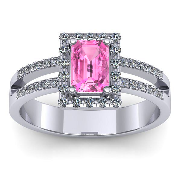 Inel logodna cu safir roz dreptunghiular