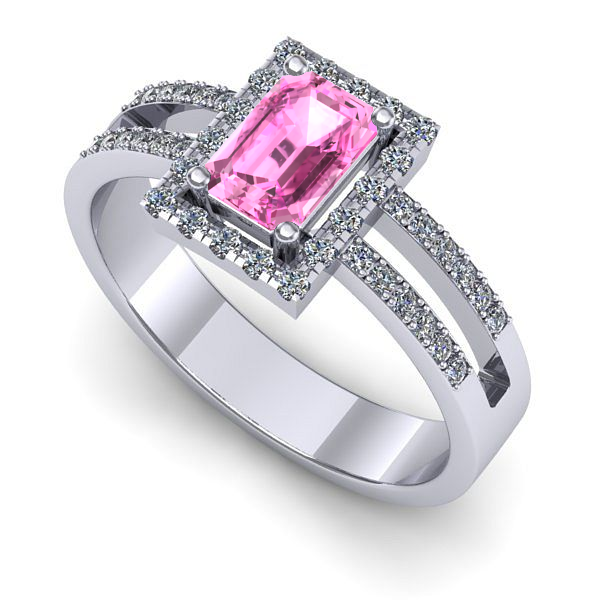 Inel logodna din aur alb cu safir roz