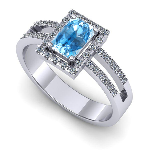 Inel logodna din aur alb cu topaz blue