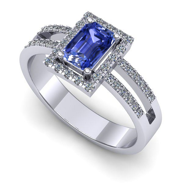 Inel logodna din aur alb cu tanzanit