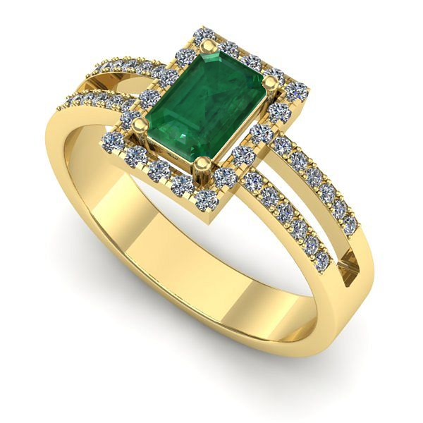 Inel logodna din aur galben cu smarald