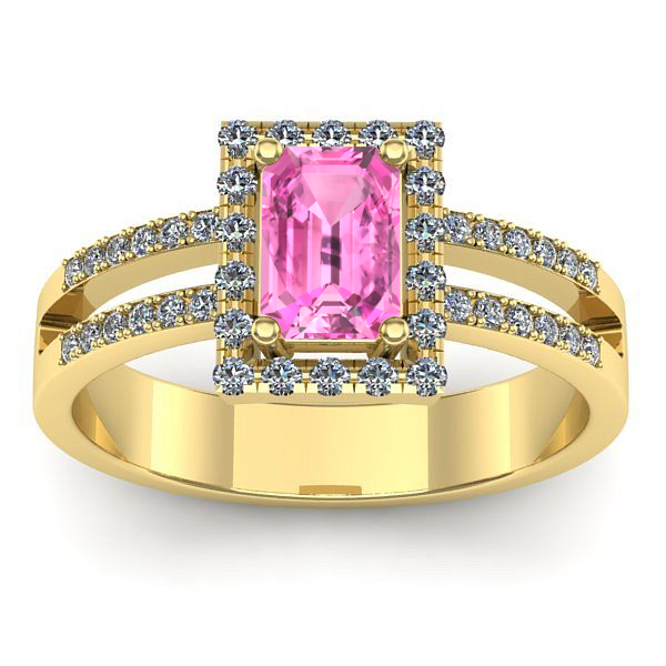 Inel de logodna cu safir roz dreptunghiular