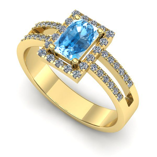Inel logodna din aur galben cu topaz blue