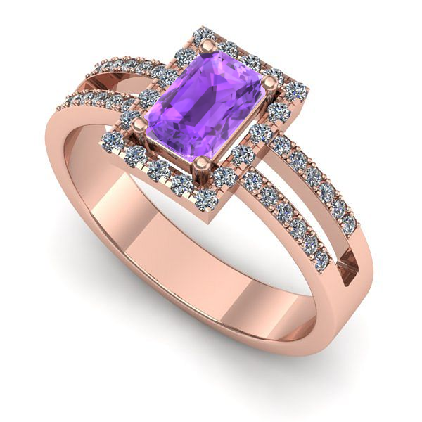 Inel de logodna din aur roz cu ametist