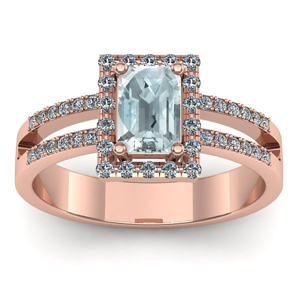 Inel de logodna cu aquamarin dreptunghiular