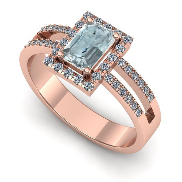 Inel logodna din aur roz cu aquamarin