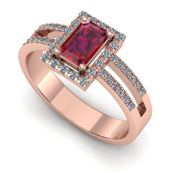 Inel logodna din aur roz cu rubin