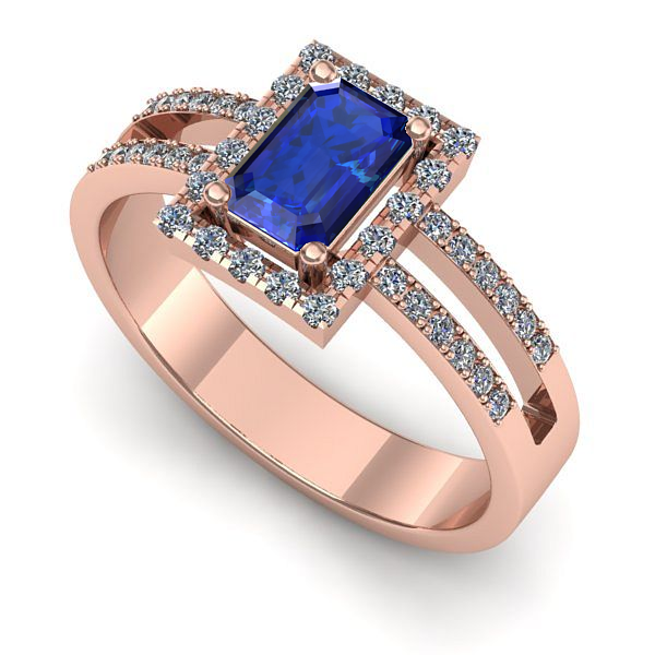 Inel de logodna din aur roz cu safir