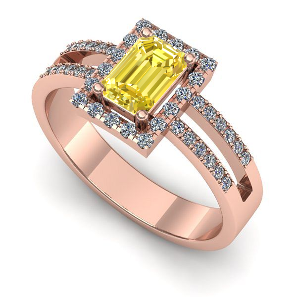 Inel de logodna din aur roz cu safir galben