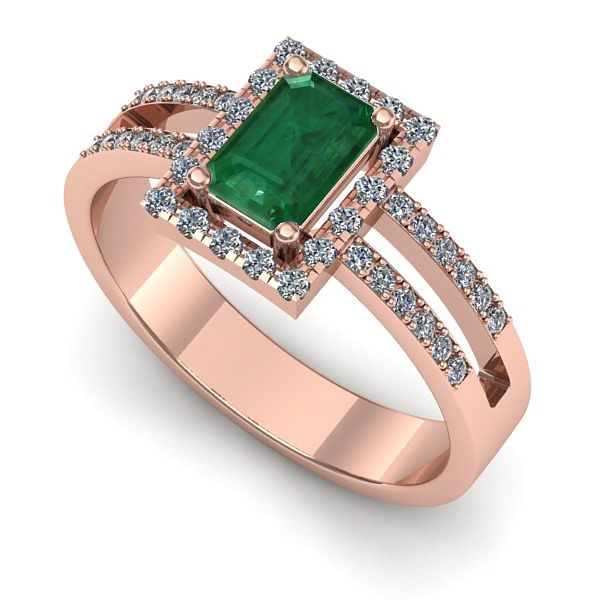 Inel de logodna din aur roz cu smarald