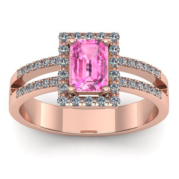 Inel logodna cu safir roz dreptunghiular