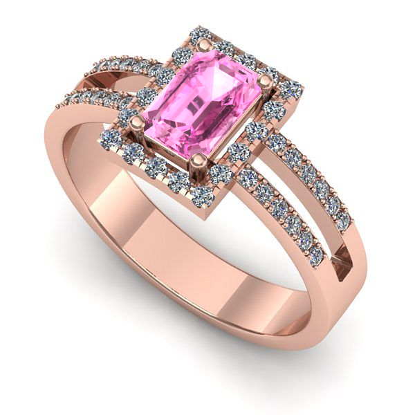 Inel logodna din aur roz cu safir roz