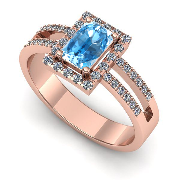 Inel logodna din aur roz cu topaz blue