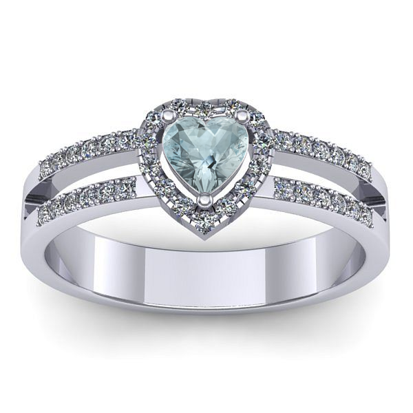 Inel de logodna cu aquamarin inima