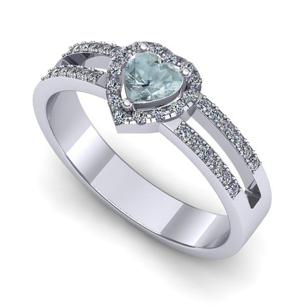 Inel logodna din aur alb cu aquamarin