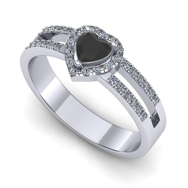 Inel logodna din aur alb cu diamant negru