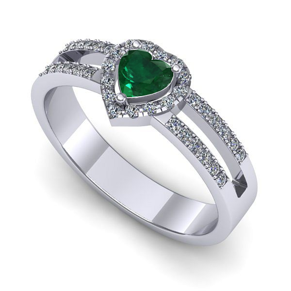 Inel de logodna din aur alb cu smarald