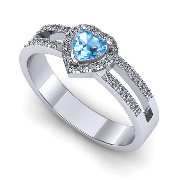 Inel logodna din aur alb cu topaz blue