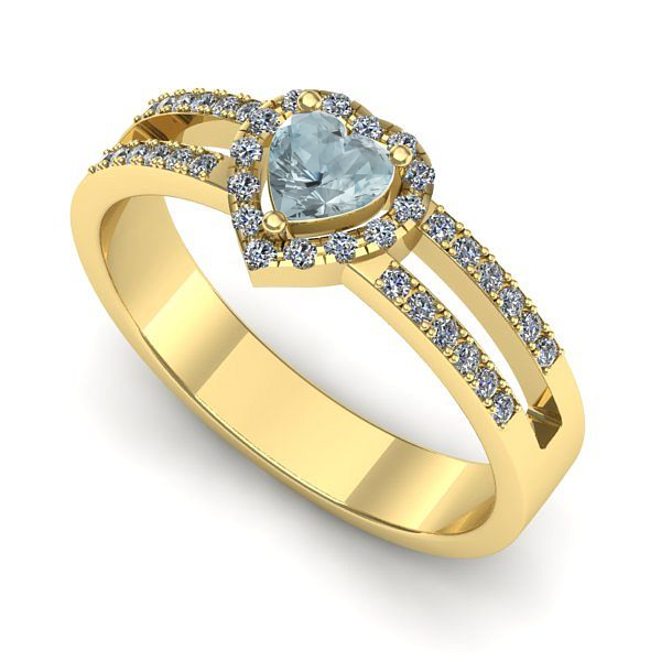 Inel logodna din aur galben cu aquamarin