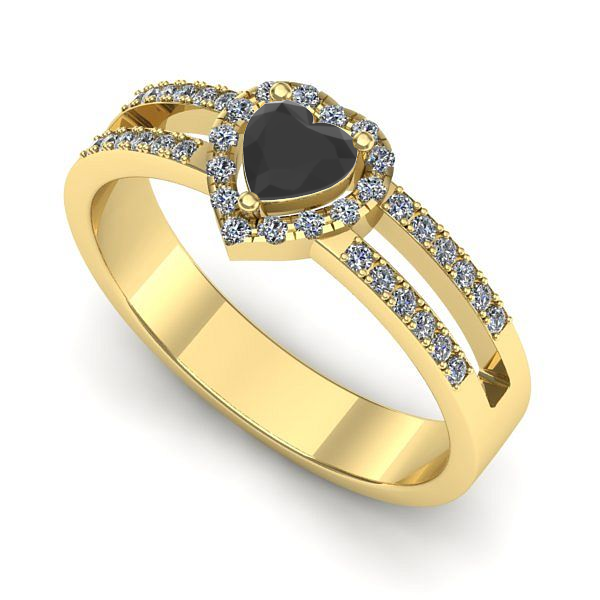 Inel de logodna din aur galben cu diamant negru