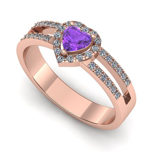 Inel de logodna din aur roz cu ametist