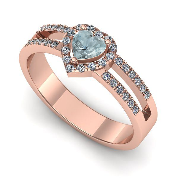 Inel din aur roz cu aquamarin