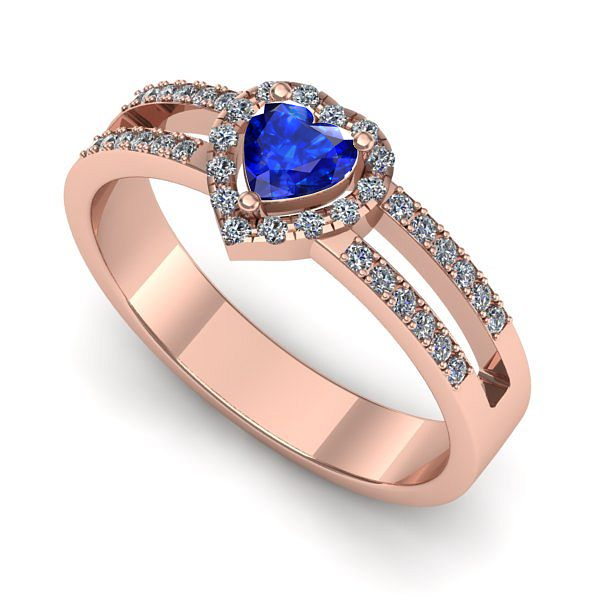 Inel logodna din aur roz cu safir