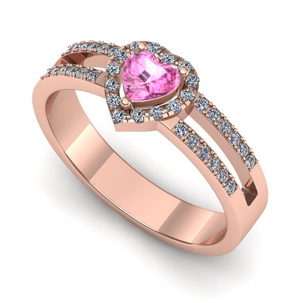 Inel de logodna din aur roz cu safir roz