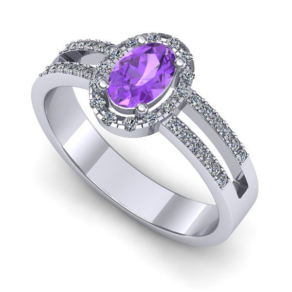 Inel logodna din aur alb cu ametist