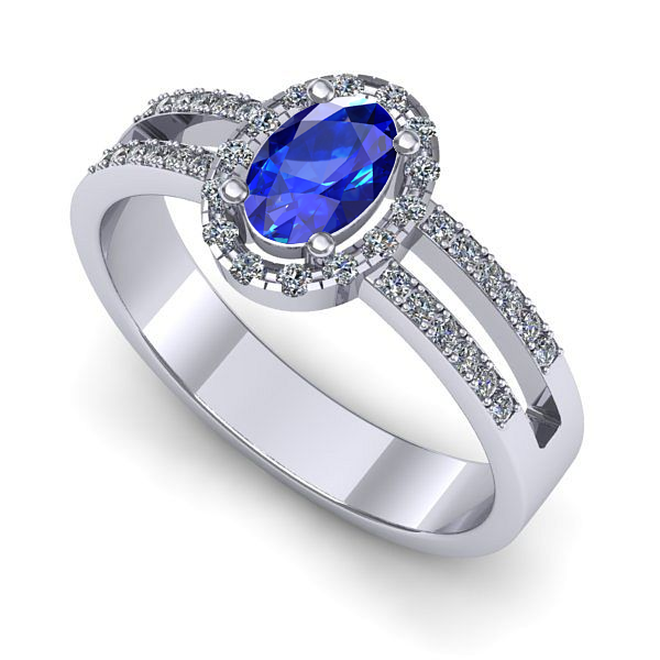 Inel logodna din aur alb cu safir