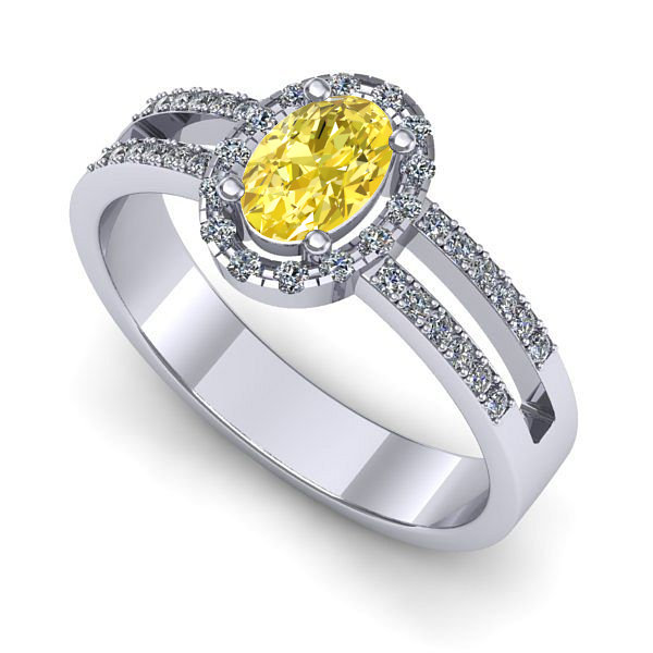 Inel de logodna din aur alb cu safir galben