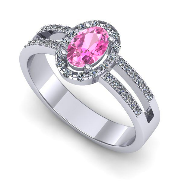 Inel de logodna din aur alb cu safir roz