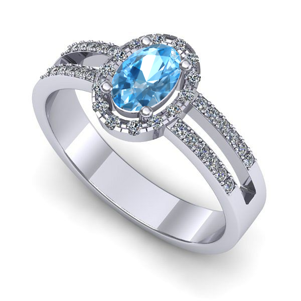 Inel din aur alb cu topaz blue