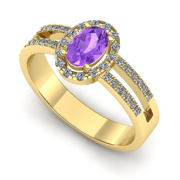 Inel logodna din aur galben cu ametist