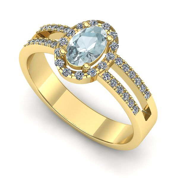 Inel din aur galben cu aquamarin