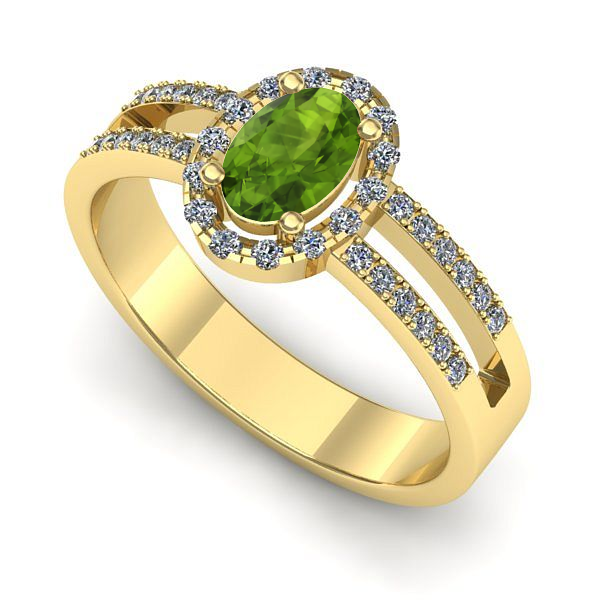 Inel logodna din aur galben cu peridot