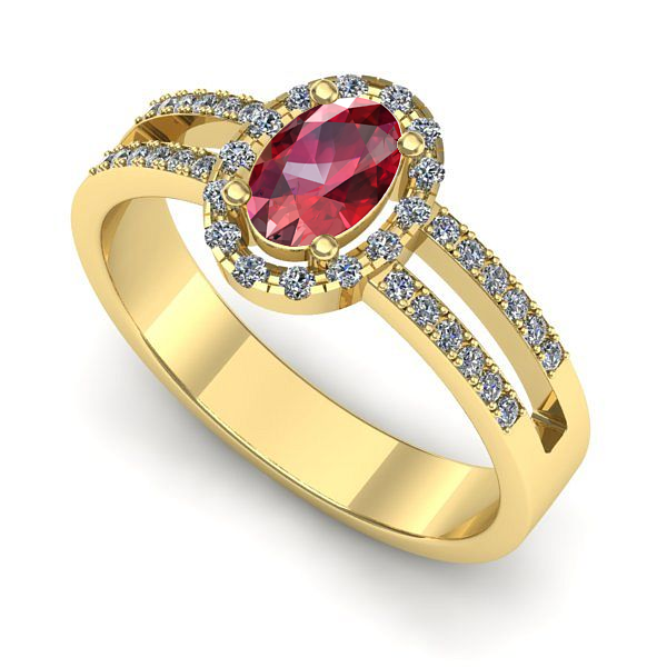 Inel logodna din aur galben cu rubin