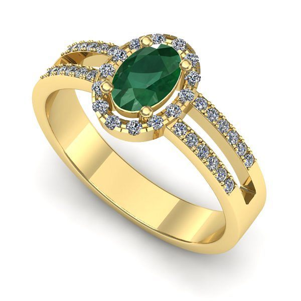 Inel de logodna din aur galben cu smarald