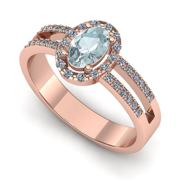 Inel de logodna din aur roz cu aquamarin