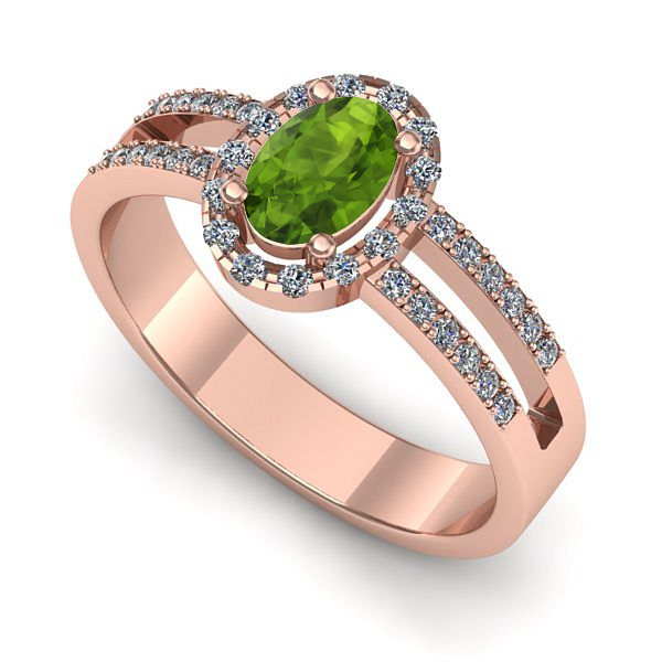 Inel de logodna din aur roz cu peridot