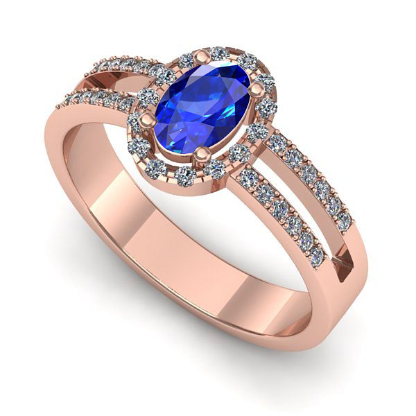 Inel de logodna din aur roz cu safir