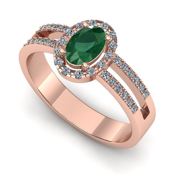 Inel de logodna din aur roz cu smarald