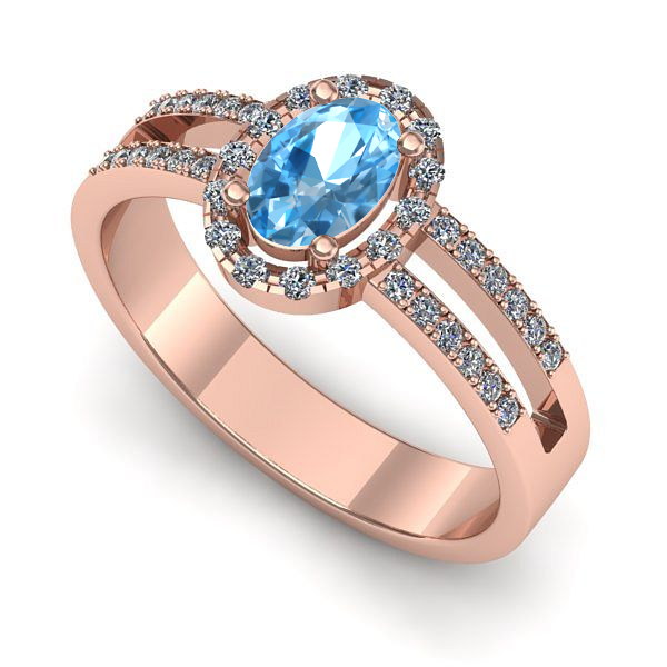 Inel de logodna din aur roz cu topaz blue