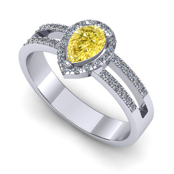 Inel de logodna din aur alb cu safir galben