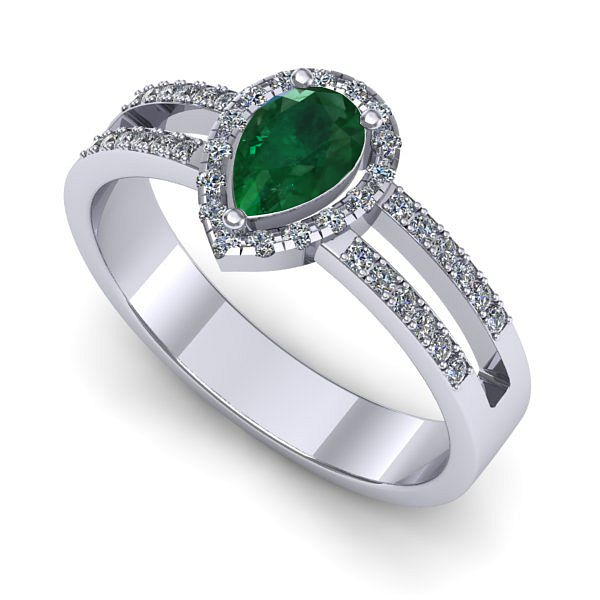 Inel de logodna din aur alb cu smarald