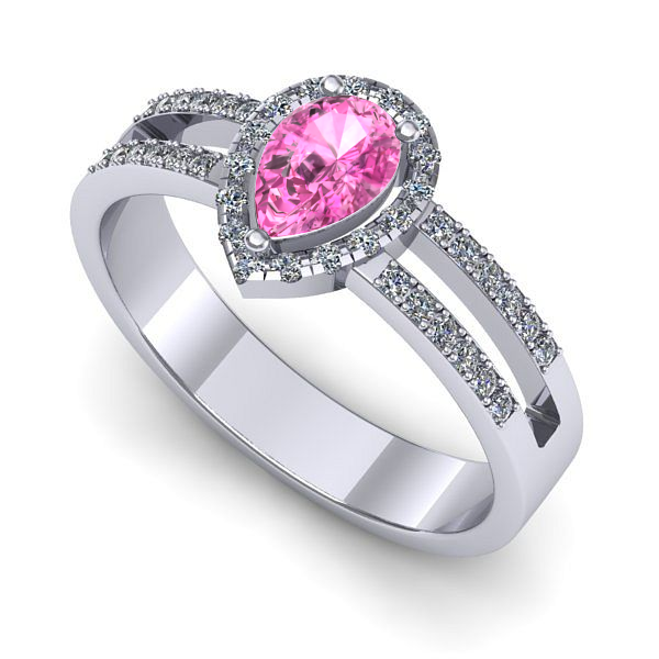 Inel logodna din aur alb cu safir roz