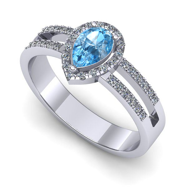 Inel de logodna din aur alb cu topaz blue