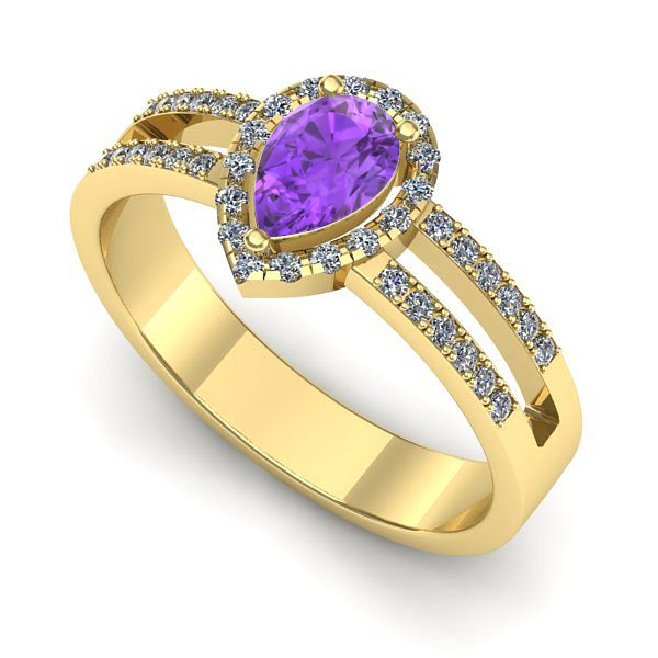 Inel logodna din aur galben cu ametist